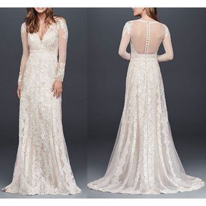 David's Bridal Melissa Sweet Linear Lace Dream Ivory White Wedding Dress Size 8